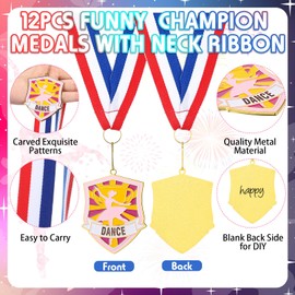 Loetere 12 Pcs Award Medals with Neck Ribbons 2.4 Inch Winner Medals Bulk Metal Award Prizes for Talent Shows Academic Competitions Tournaments Team Events(Dance)