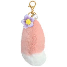 YUYAKESHI Fox/Tail/Keychain, Keyring, Goods, Charm, Cute, Linabel Bag Decoration, Plush Toy, Flower Decoration, Fluffy, Boxed, pink tail