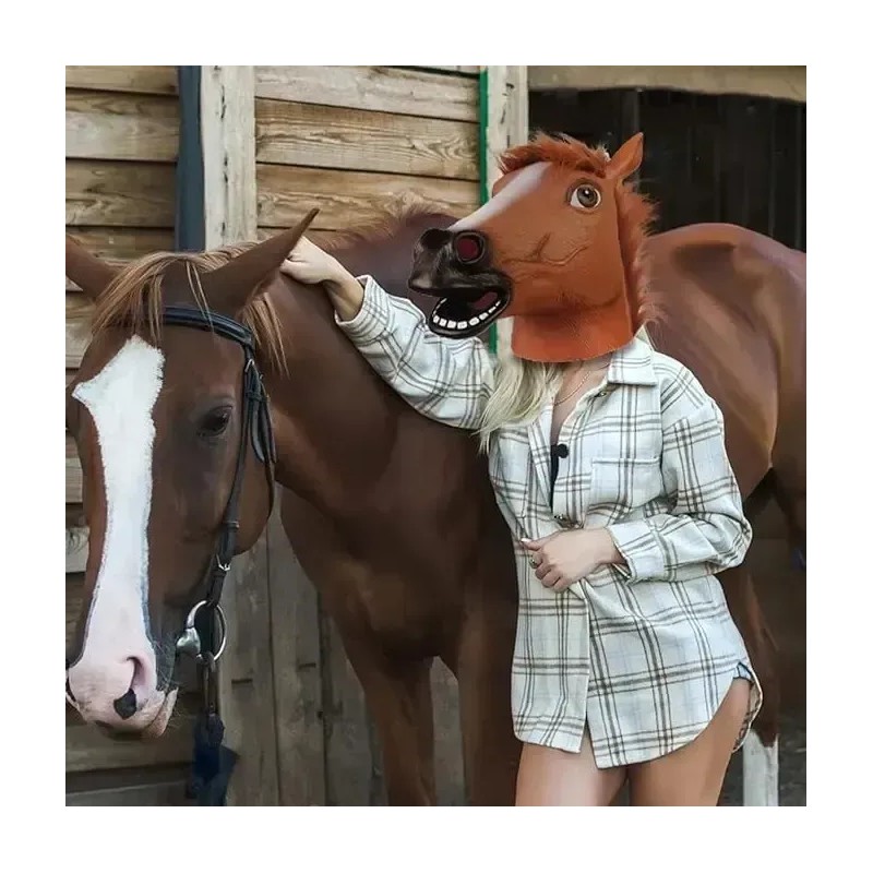 Máscara Disfraz Cabeza Caballo Fiesta Broma Harlem Halloween