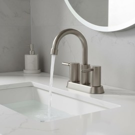IKEBANA Brushed Nickel Bathroom Faucet, 2 Handle Bathroom Sink Faucets Centerset, 360° Swivel High-Arc Spout Modern 4 inch Bath Faucet Lead-Free for Vanity Lavatory with Pop-up Drain & Water Hoses