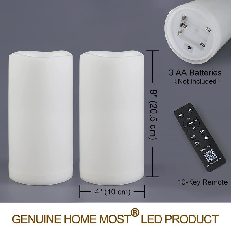 HOME MOST Pack of 2 Large Outdoor LED Pillar Candles