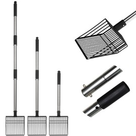 PUPTECK Fast Sifting Cat Litter Scoop - Long Handle Metal Scooper with Deep Shovel, Heavy Duty & Non-Stick Cat Litter Sifter