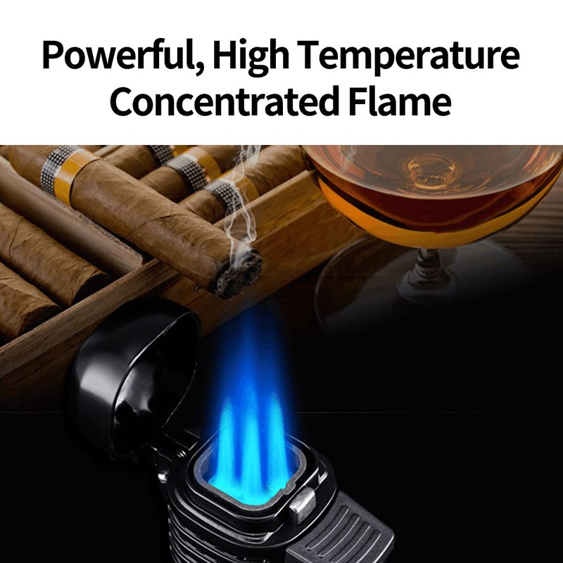CIGARLOONG Cigar Lighter 4 Jet Torch Blue Flames Refillable Butane