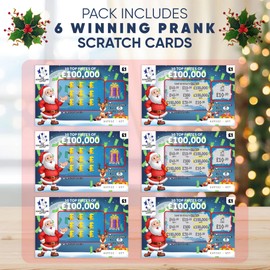 Lets Go Crimbo Pack of 6 Winning Fake Scratch Cards Christmas Prank Joke Secret Santa Stocking Filler Present Funny Gift For Him For Her