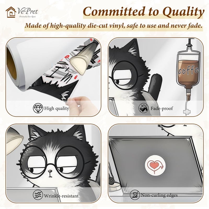 VePret Large Working Black Cat Wall Decals Peel and Stick,