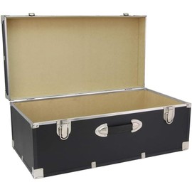 Oakestry 30-Inch Storage Trunk Lockable College Dorm Footlocker Heavy-Duty Camp Chest Travel Organizer Durable Wooden Utility Box with Nickel Hardware for Bedroom Office, Black Finish