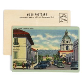 Pasadena, California, Civic Centre Scene (4x6 Birch Wood Postcards, 2-Pack Stationary, Rustic Home Wall Decor)