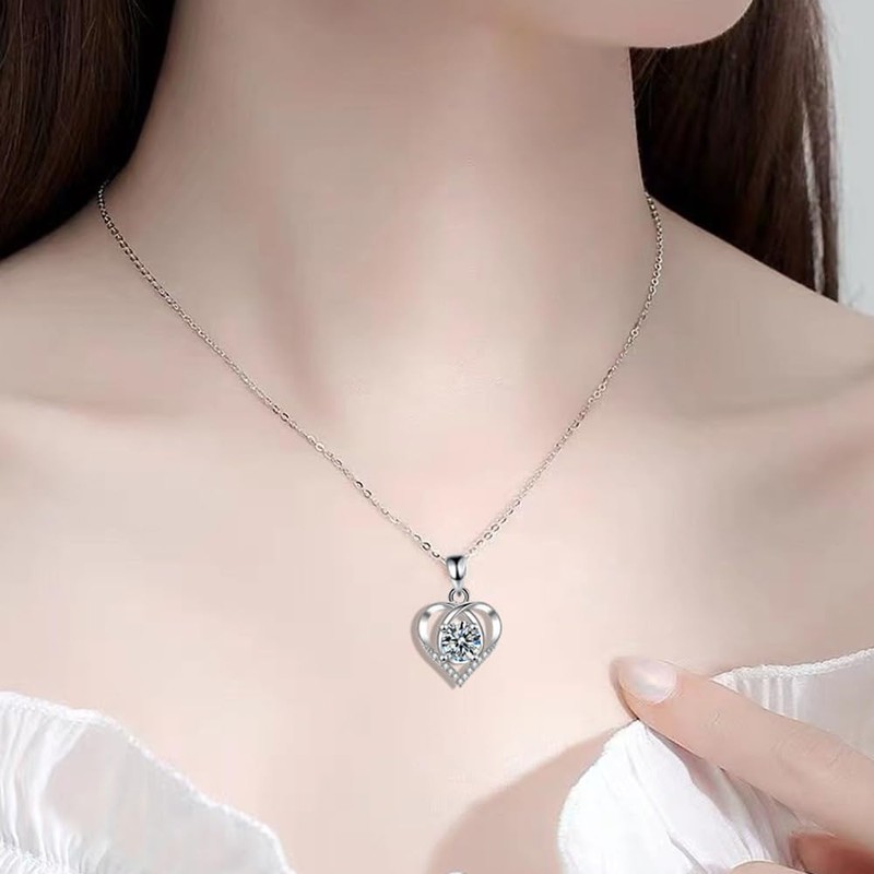 FDEETY Heart Jewellery Set for Women Heart Pendant Necklace Earrings