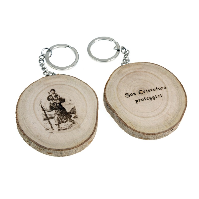Natural Wood St Christopher Travel Protection Keyring, m