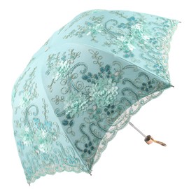 Honeystore Vintage Lace UV Sun Parasol Folding 3D Flower Embroidery Umbrella H1620 Blue