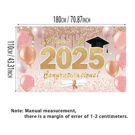 BlissYard Congrats Class of 2025 Graduation Decorations Backdrop 71x43 Inch Graduation Sign Backdrop 2025 Congratulations Pink and Gold graduation Decorations Party Banner