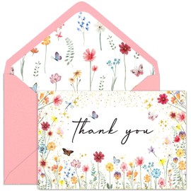 Yuzioey 50 Pack Wildflower Thank You Cards, 4x6 Wildflower Thank You Notes
