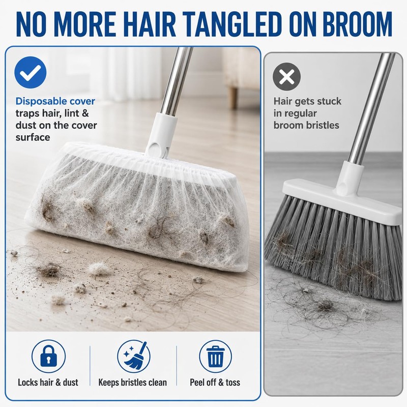 50 Pcs Disposable Broom Covers for Pet Hair Removal, Non-Woven