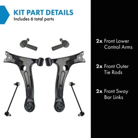 TRQ Front Steering & Suspension Kit Control Arm Sway Bar Stabilizer Link Tie Rod Compatible with 2003-2008 Pontiac Vibe Toyota Matrix