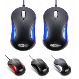 SOONGO Mini Mouse, 2 Pack for Laptop, Ergonomic Computer Mouse, Designed USB, Optical Wired Mouse for Office and Home, Desktop, Windows 7/8/10/XP Vista and Mac Blue