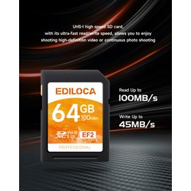 Ediloca SD Card 64GB, 4Pcs, Memory Card, Up to 100MB/s, UHS-I, C10, U3, V30, Full-HD & 4K Video, Camera SD Card, Must-Have for Professional Photographers(EF2)