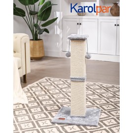 Karolpar Cat Scratching Post, 33Inch Tall Cat Scratch Post for Indoor Cats Adults and Kitten, Sisal Cat Scratcher with Hanging Balls