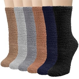 6 Pairs Womens Fuzzy Socks Winter Warm Soft Cozy Fluffy Microfiber House Sleeping Slipper Socks Christmas Gifts,Multicolor 05