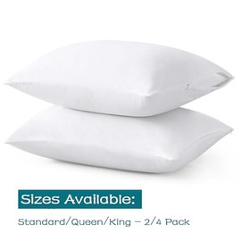 100% Cotton Zippered Pillow Cases Queen Size Set of 2, Super Soft & Breathable Pillow Protectors with Zipper, White Pillow Case Covers 20x30 Inches
