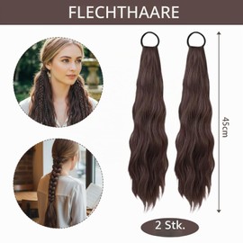 2 Pieces Hair Extensions Braid, Dark Brown Hair Extensions Braid 45 cm, Ponytail Hairpiece with Elastic Band, Fashionable, Versatile, Cute, Multifacted, Natural, Wavy for Various Scenarios