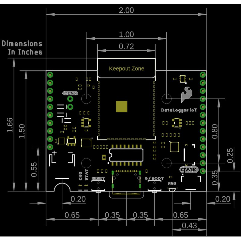 SparkFun DataLogger IoT, ESP32-WROOM-32E Module, MAX17048 LiPo Fuel Gauge, Dimensions: