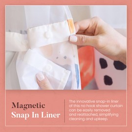 No Hook Shower Curtain with Snap In Liner 71W x 74L - Floral Shower Curtain with Window - No Hook Shower Curtain and Liner Set - Colorful Shower Curtain - Hotel Shower Curtains with Snap On Liners