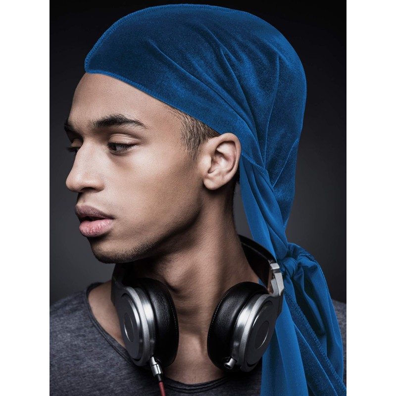 Tatuo 4 Pieces Men's Velvet Durag with Long Tail Soft