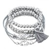 Bufenia Set of 5 Boho Layered Tassel Bracelets Set Silver