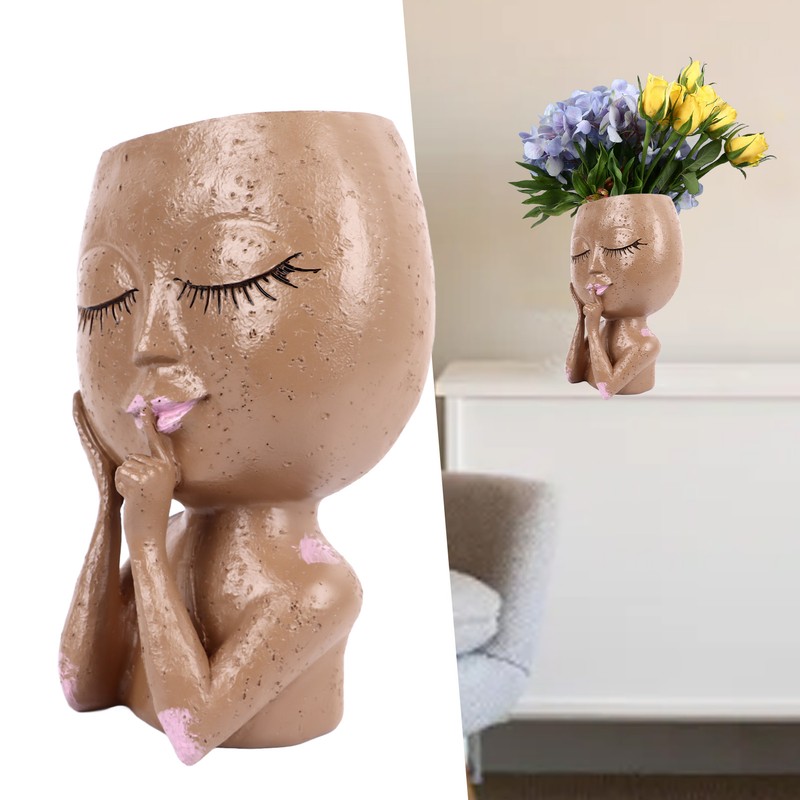 Girl Head Flowerpot Fadeless Durable Resin Face Planter Decorative Succulent
