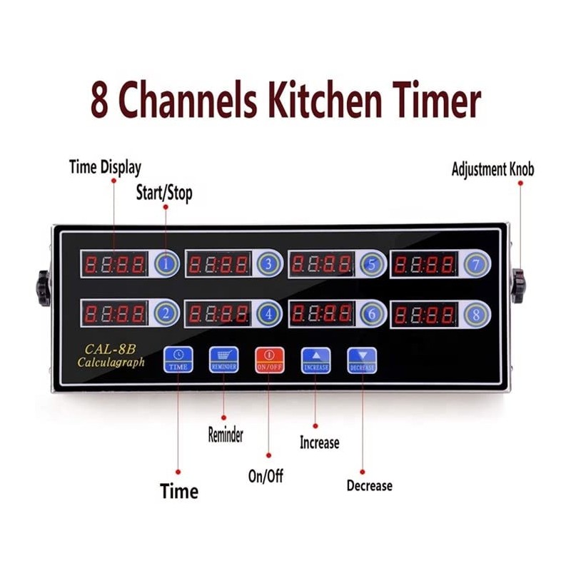 Professional Commercial 8 Channels Digital Kitchen Timer Loud Alarm for