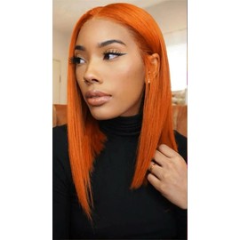 14inch Orange Wig Short Bob Wig for Women Wigs for Black Women Shoulder Length Middle Part Wigs for White Women Wear and Go Glueless Wig Suitable for Daily Us Part or Dating Shopping 14inch(260g)