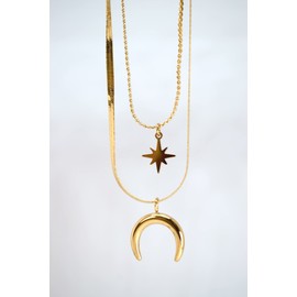 ECOLUXX Women's Necklace 14K Gold-Plated Surgical Steel 44 cm Long Layering Necklace Women's Gold Chain, Stainless Steel