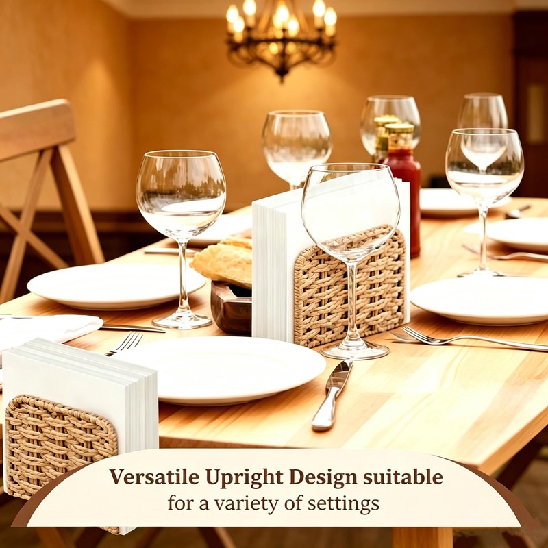Upright Woven Rattan Napkin Holder for Table, Flaxen