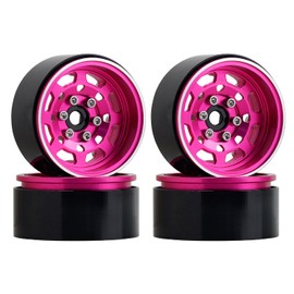 DJX RC Wheels 4PCS 1.9 Inch Beadlock RC Rims Hub Set for 1:10 RC Crawler Car Axial SCX10 SCX10 II 90046 SCX10 III TRX4 D90 12mm Hex Upgrade Accessories(Pink)