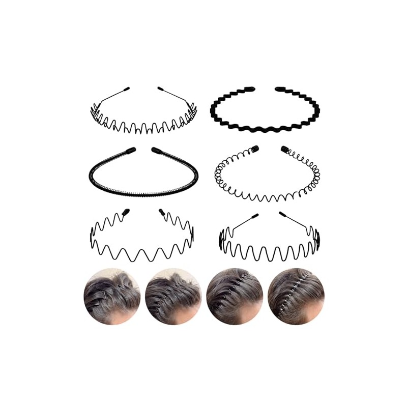 6 bandas de metal para el cabello, aro ondulado de