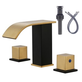 Waterfall Bathroom Faucet Black and Gold: ARCORA Bathroom Faucet 3 Hole, 8 Inch Widespread Bathroom Faucet with Pop Up Drain and Hose