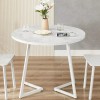 Vecelo Modern Round Dining Table Wood Grain Tabletop and Steel