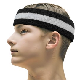 COUVER 2 Color Stripe Terry Sports Headband, 1 Piece, White/Black