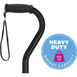 NOVA Heavy Duty Walking Cane with Offset Handle, 500 lb. Weight Capacity, Bariatric & Lightweight Adjustable Walking Stick with Carrying Strap, Black