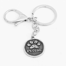 Dog Cat Paw Rescue Black Silver Keychain