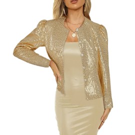 CARUHIF Women's Sequin Jacket Button Long Sleeve Casual Party Sparkle Blazer(Z2344YE,3XL)