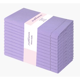 PurpleEssences Set of 12 Hemstitch Cloth Dinner Napkins 100% Cotton - Soft Durable Washable - Ideal for Wedding Spring Summer Easter - Perfect Everyday Use Table Linen 18x18 - Lavender