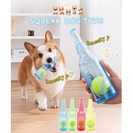 Umeinori Pets Dog Chew Toys,TPR Bottle with Tennis Ball Inside,Squeaky Chew Toy for Pets,Interactive Dog Chew Toy with Tennis Ball (Yellow, Medium)