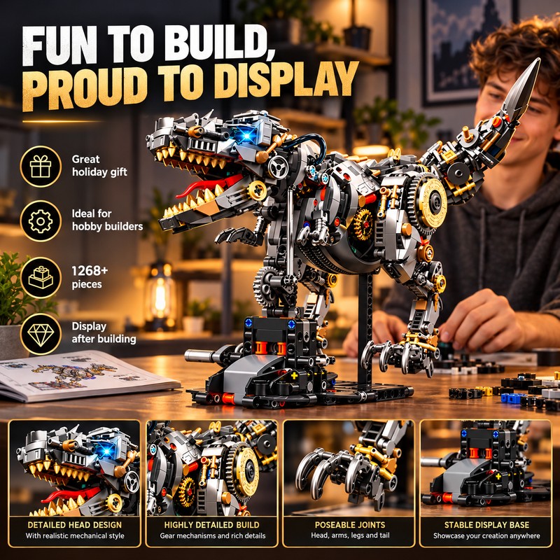 Mechanical T-Rex Dinosaur Building Blocks for DIY Model Building –