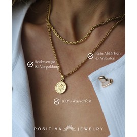 Positiva Jewelry Chain with sun pendant gold-plated, women's necklace made of durable stainless steel, waterproof chain with pendant - 40-45 cm length adjustable, necklace for your individual look,