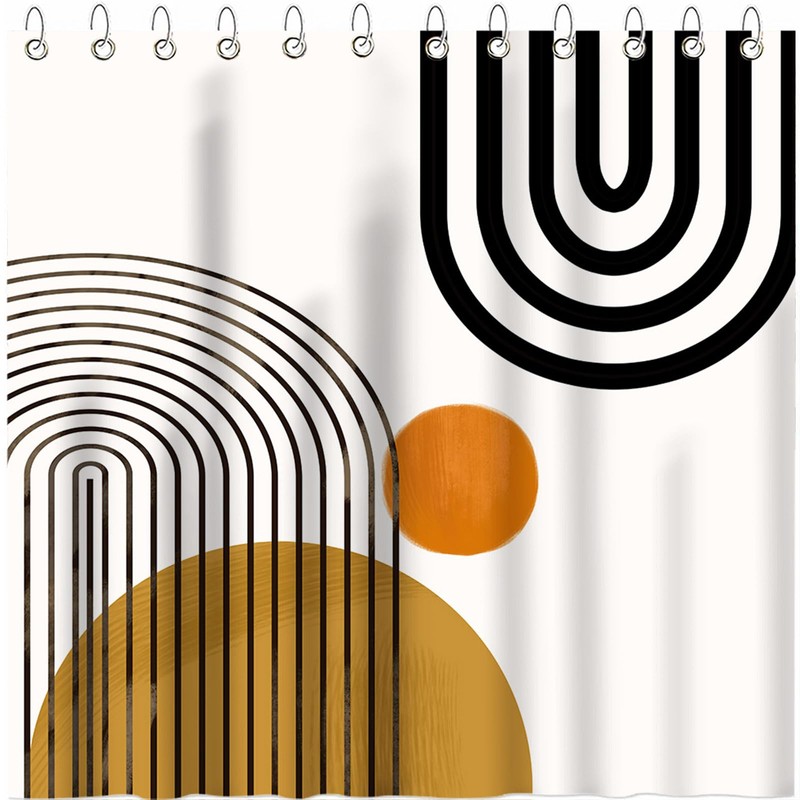 Avezano Mid Century Abstract Shower Curtain Modern Minimalistic Arch Home