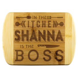 Mom To Be Gifts - In The Kitchen Shanna Is The Boss - Mothers Day Gifts, Gift Ideas For Mom, Funny Cutting Board Engraved Bamboo Chopping Block, Bamboo Engraved Cutting Board