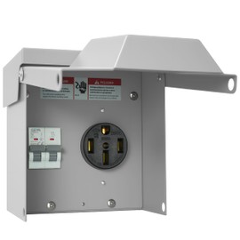 Temporary Electrical Power Outlet Panel Weatherproof RV Receptacle Box with 50 Amp Breaker Outdoor Panel for RV Camper Car Travel Generator Motorhome (50 Amps+Breaker)