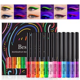 12 Colours Matte Liquid Eyeliner Set, UV Glow Neon Rainbow Colourful Eyeliner Pencil Waterproof Long Lasting Smudge-proof Eye Liners Halloween Makeup Set Gift for Women (Set C)