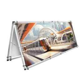 SERABETTO Aluminum Horizontal Banner Stand, 3 x 7ft A-frame Outdoor Banner Holder, Aluminum Banner Frame, Lightweight and Portable, Easy Tool-Free Setup
